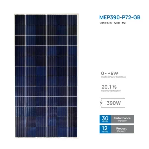 پنل خورشیدی ۳۹۰ وات یک طرفه مونوکریستال برند مانا انرژی (MEP390-P72-GB)