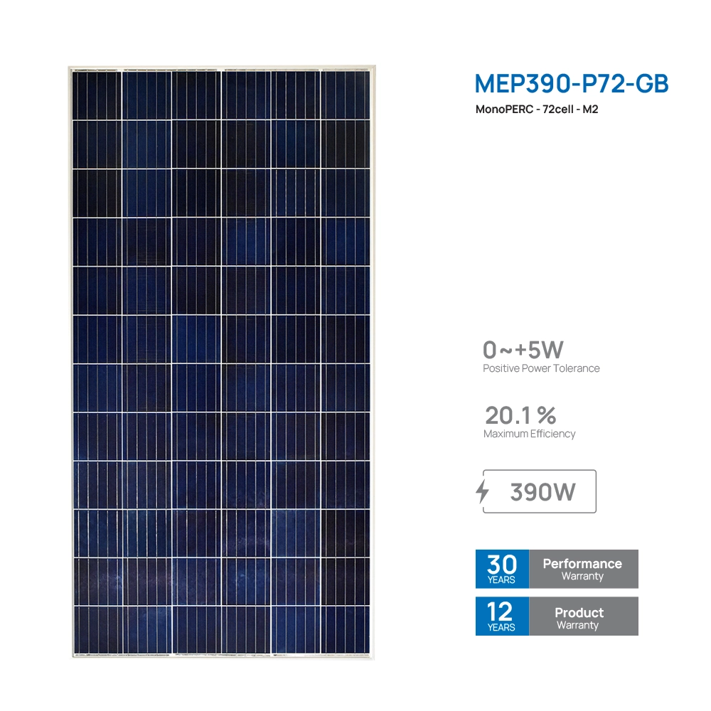 پنل خورشیدی ۳۹۰ وات یک طرفه مونوکریستال برند مانا انرژی (MEP390-P72-GB)