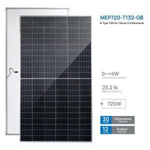 پنل خورشیدی ۷۲۰ وات یکطرفه مونوکریستال N-Type مانا انرژی (MEP720-T132-GB)