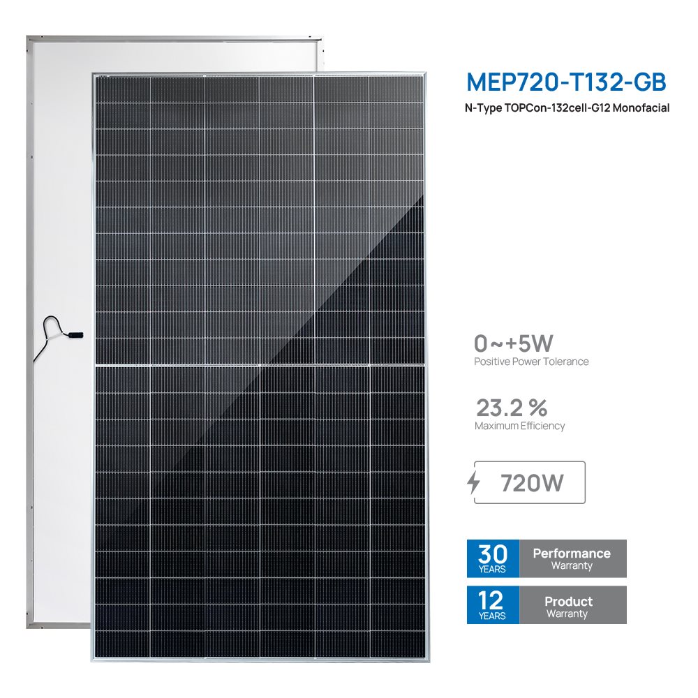 پنل خورشیدی ۷۲۰ وات یکطرفه مونوکریستال N-Type مانا انرژی (MEP720-T132-GB)