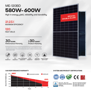 پنل خورشیدی AE SOLAR (بایفیشیال) 600-580 وات DOUBLE GLASS