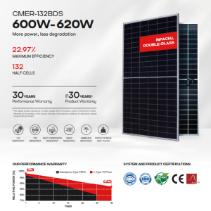 پنل خورشیدی AE SOLAR (بایفیشیال) 620-600 وات DOUBLE GLASS