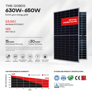 پنل خورشیدی AE SOLAR (بایفیشیال) 650-630 وات DOUBLE GLASS