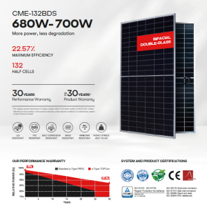 پنل خورشیدی AE SOLAR (بایفیشیال) 700-680 وات DOUBLE GLASS